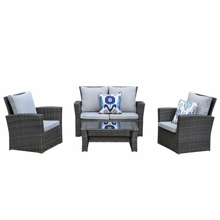 MOOOTTO 4-Pieces PE Rattan Wicker Outdoor Patio Furniture Set TBZOKX-N12GRHY